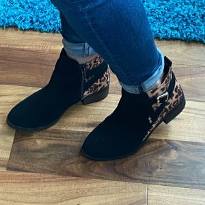 Black and leopard booties size 9